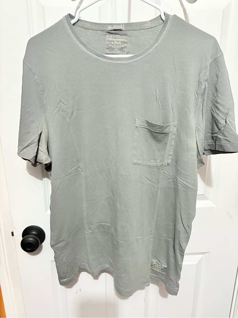 Abercrombie & Fitch Men's Light Sage Green Pocket Tee